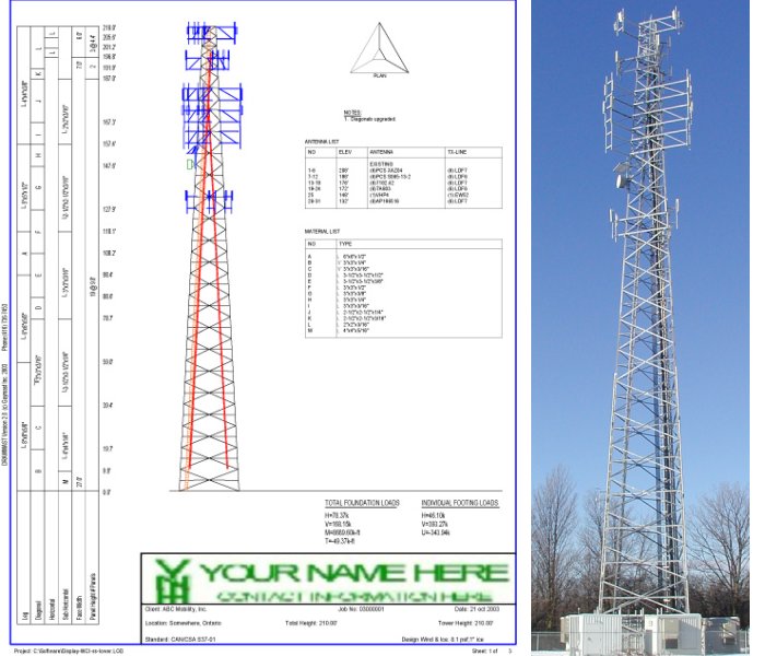 Drawn tower profile and real tower - side by side